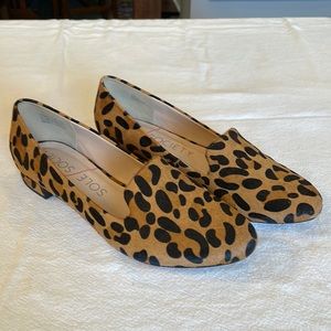 Sole society calf hair leather leopard low heel slip on shoe Oxford loafer